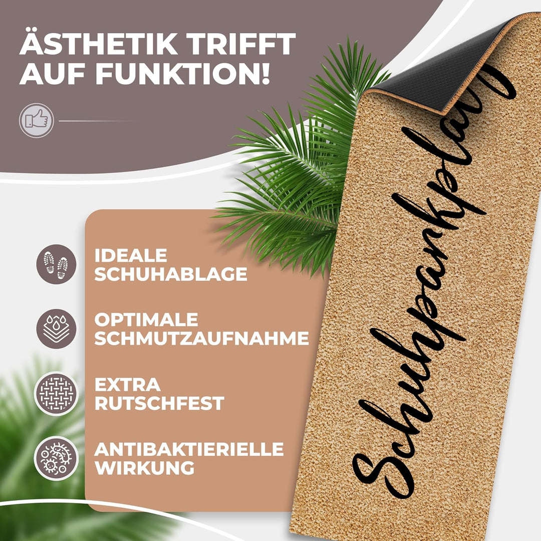 ElbFuchs® Schuhparkplatz Kokos Fussmatte 100x35cm | Rutsch- und wetterfeste Schuhmatte Abtropfmatte