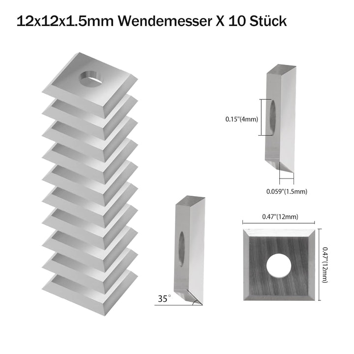 Wendeplatten Wendemesser 10 Stück Ersatzklingen(12x12X1.5mm, 35°), Hartmetalleinsätze Vierkant seiti