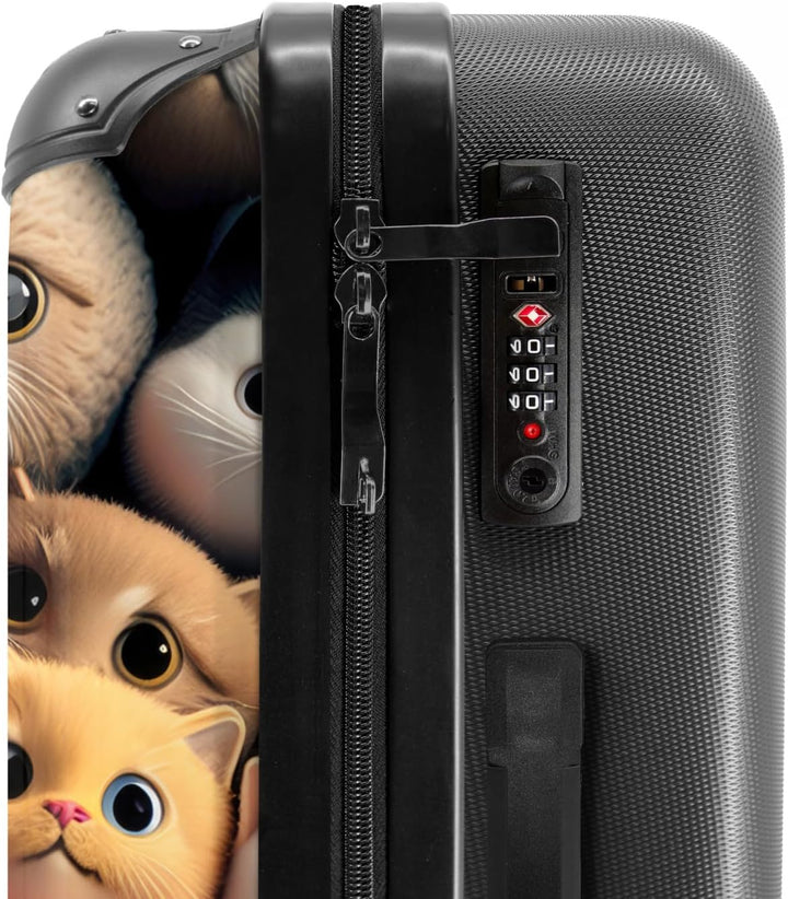 Koffer gross Trolley Rollkoffer Reisekoffer mit 4 Rollen Fotokoffer - Katze - Design - Braun - Grau