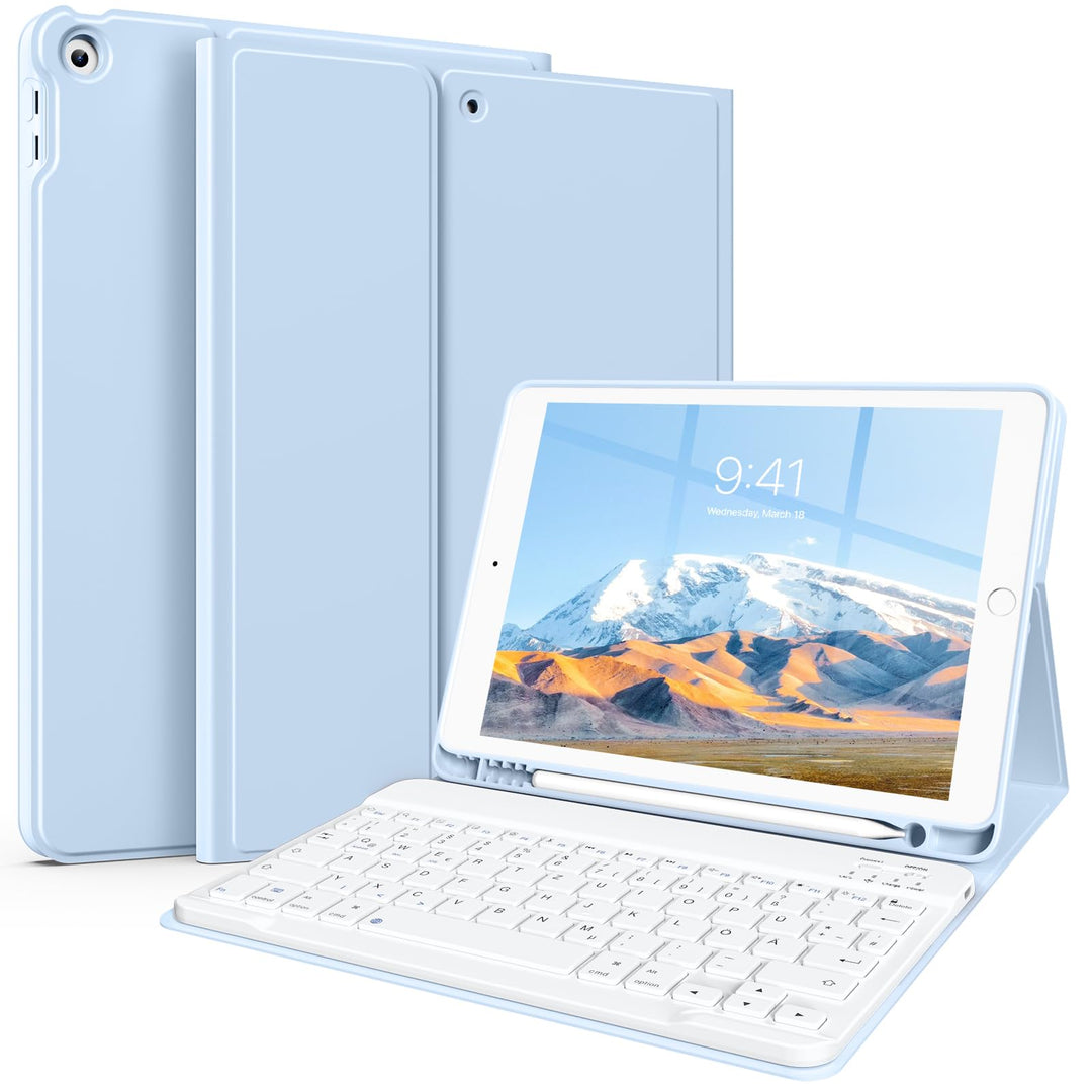 Tastatur Hülle für iPad 10,2 Zoll 9/8/7 Gen 2021/2020/2019, Blau, Blau