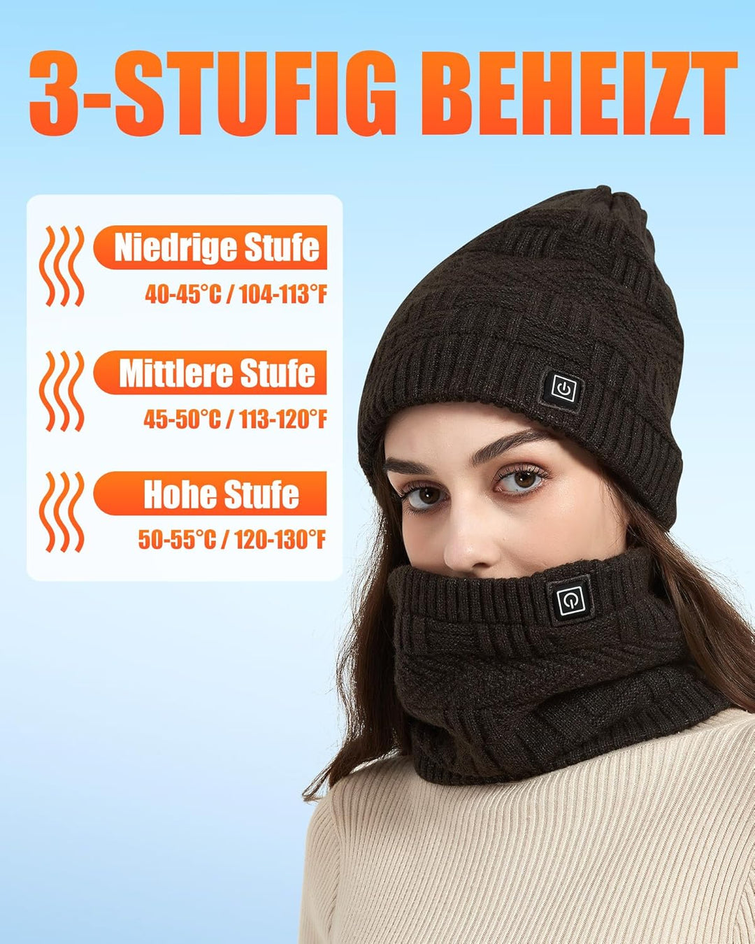 CYCYHEAT Beheizbare Mütze - Nackenwärmer Beheizbarer Schal & Beheizte Mütze für Männer und Frauen mi