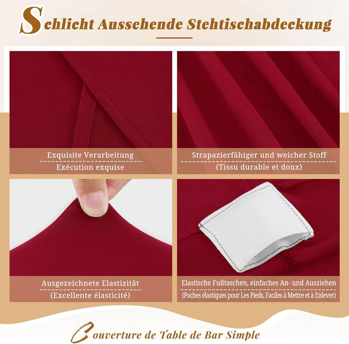 3er-Set Stretch Stehtisch Husse für Bistrotisch Burgunder Rot Ø80-85 cm Spandex Stretch Tischdecke,