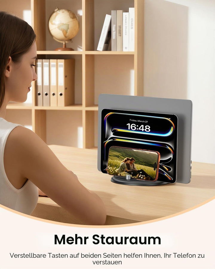 OMOTON 360° Drehbarer Vertikaler Laptop Ständer, 2 Slot Aluminium Laptop Halter mit Taktilem klick,