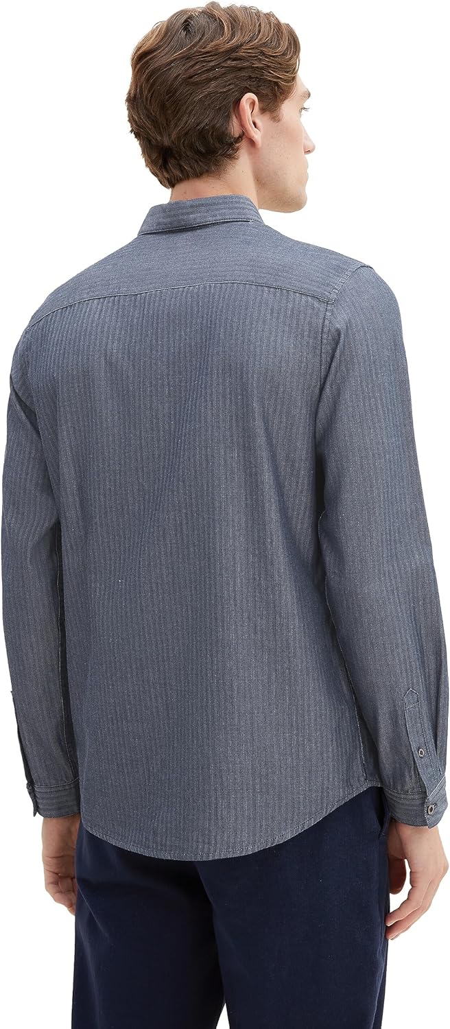 TOM TAILOR Herren Regular Fit Hemd mit aufgesetzten Brusttaschen M 32322-navy Herringbone Structure,