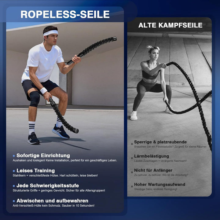 Battle Ropes,Übungsseil Tragbar Fitnessgeräte,Robuste Power Ropes,Noise-free Battle Rope,Einfach zu