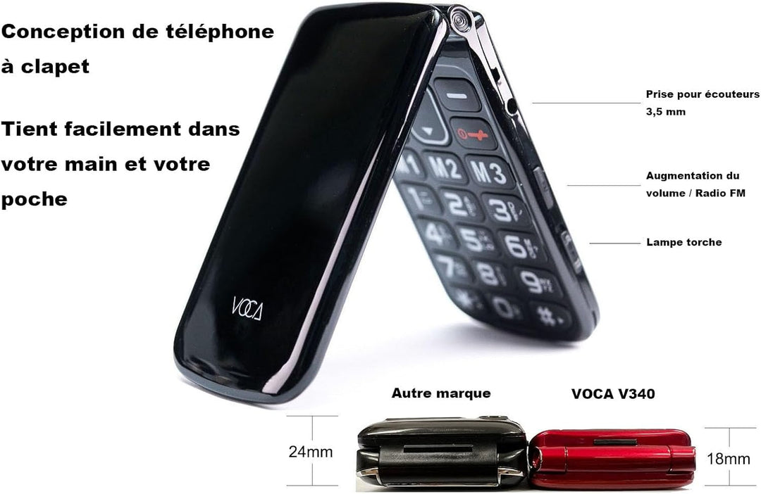 VOCA Klapphandy mit grossen Tasten für Senioren | Entsperrtes 4G LTE | Hohe Lautstärke | SOS-Taste |