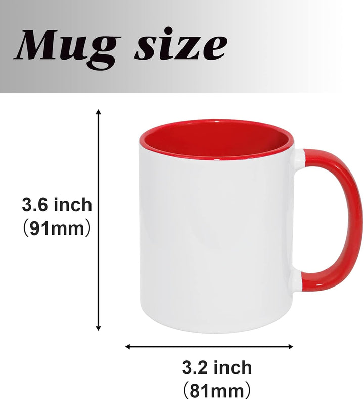 MR.R 6er-Pack Sublimationsrohlinge, spülmaschinenfest, weisse Keramiktasse mit Innengriff, rote Farb