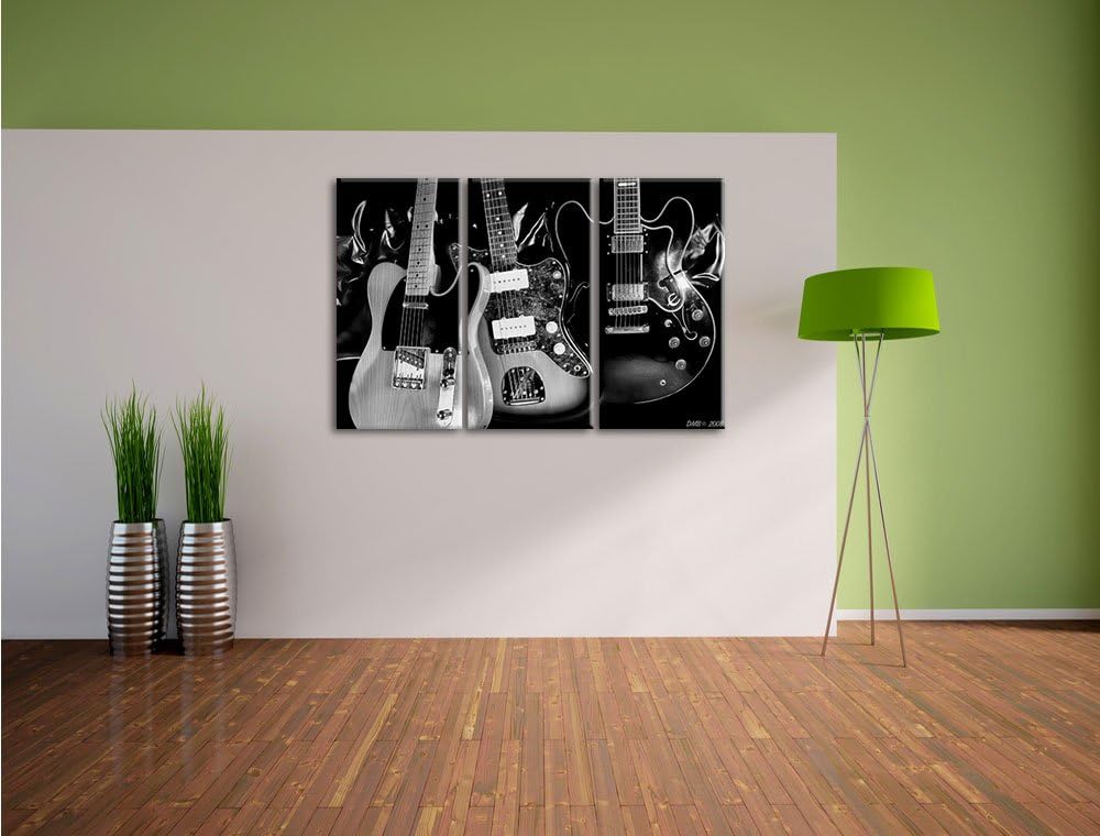 Pixxprint Monocrome, Elegante E-Gitarren 3-Teiler Leinwandbild 120x80 Bild auf Leinwand