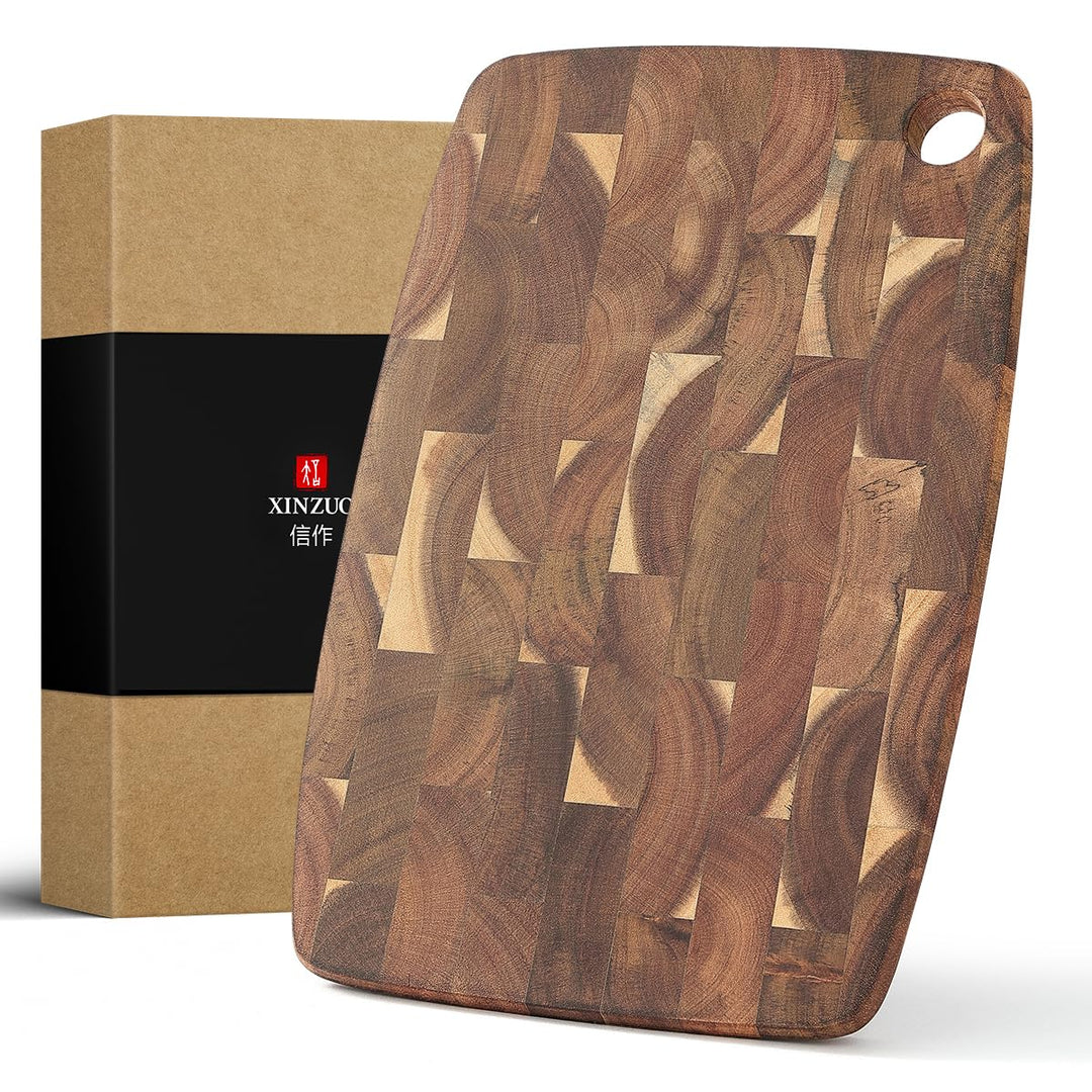 XINZUO 33 * 22 * 1,9cm Akazienholz Hirnholz-Schneidebrett Beidseitig verwendbar, Holzbrett Küche Hac