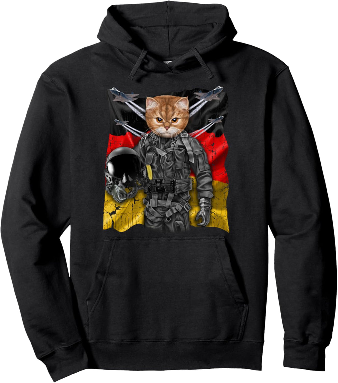 Orange Katze als Kampfpilot mit deutscher Flagge Pullover Hoodie