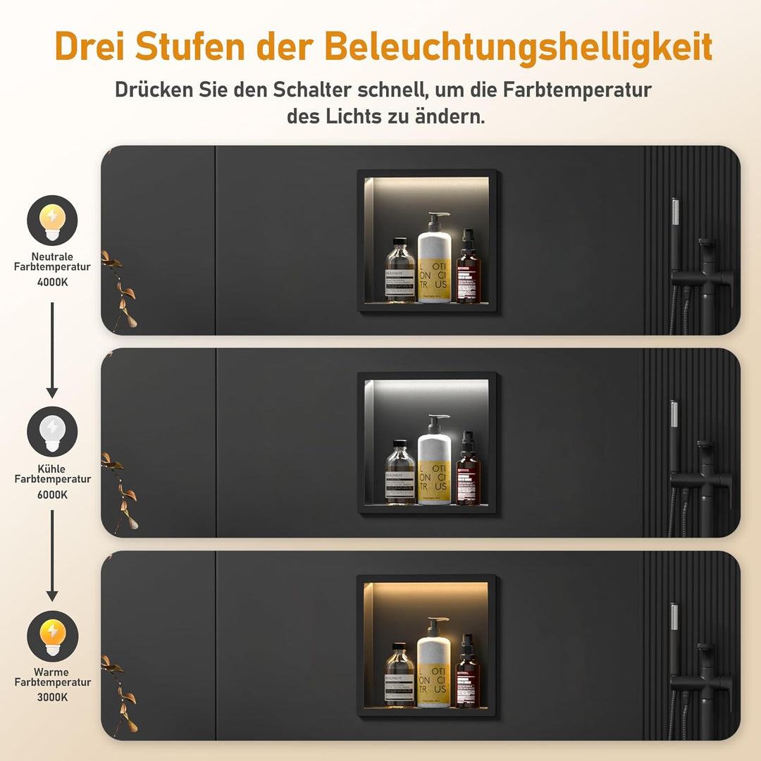 Wandnische Dusche Edelstahl mit LED,Duschnische mit Beleuchtung für Badezimmer Aufbewahrung,Einbau-N