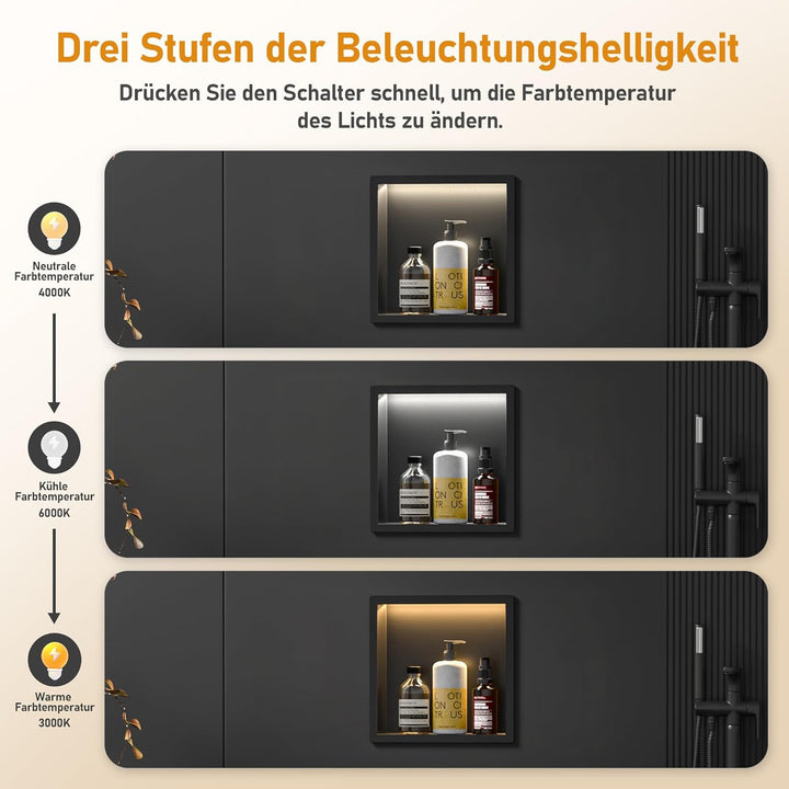 Wandnische Dusche Edelstahl mit LED,Duschnische mit Beleuchtung für Badezimmer Aufbewahrung,Einbau-N
