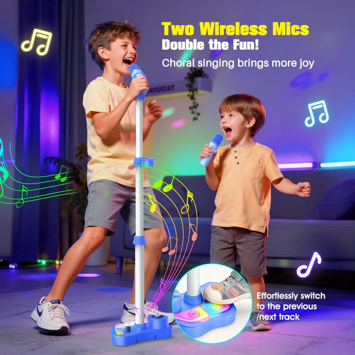 Geschenk Spielzeug Junge 3-12 Jahre, Karaoke Maschine und 2 Kinder Mikrofon mit Verstellbarer Stände