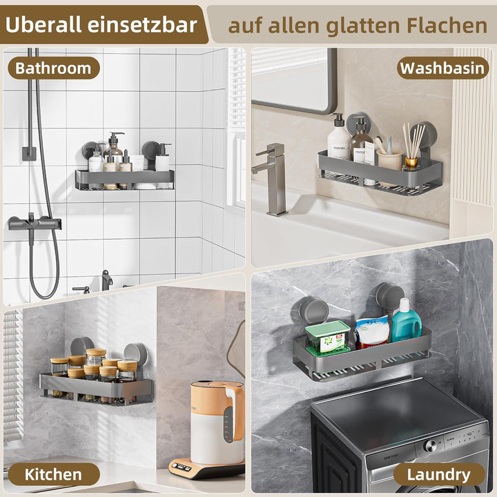 HNVNER Duschablage Ohne Bohren, Duschregal Saugnapf, 10 kg Tragfähigkeit, Abnehmbar, Mit Grosser Kap