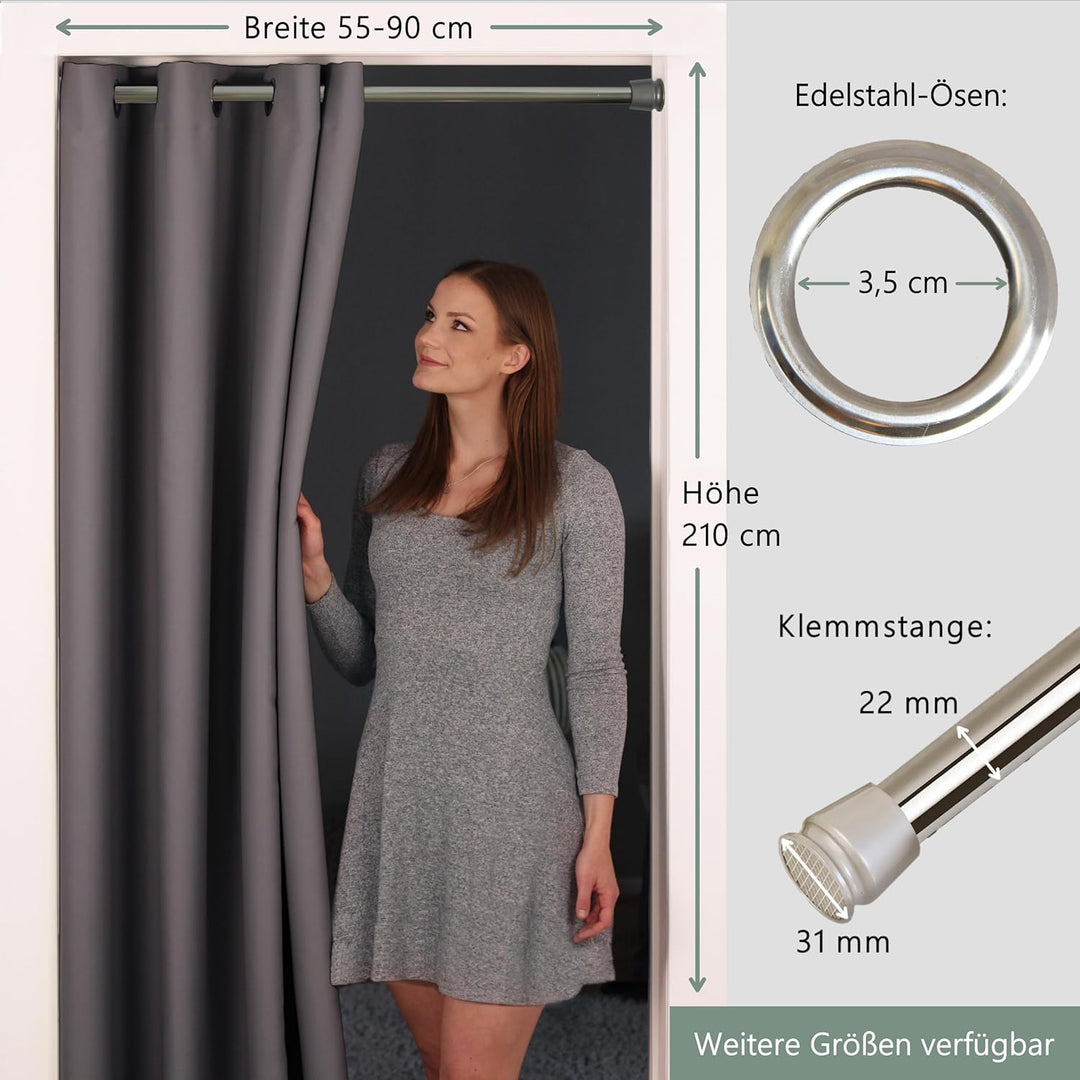 tinycurtains, Türvorhang mit Teleskopstange, einfache Montage in nur 1 Minute ohne Bohren (Türvorhan