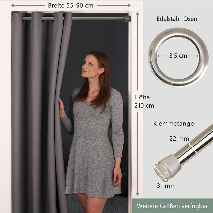 tinycurtains, Türvorhang mit Teleskopstange, einfache Montage in nur 1 Minute ohne Bohren (Türvorhan