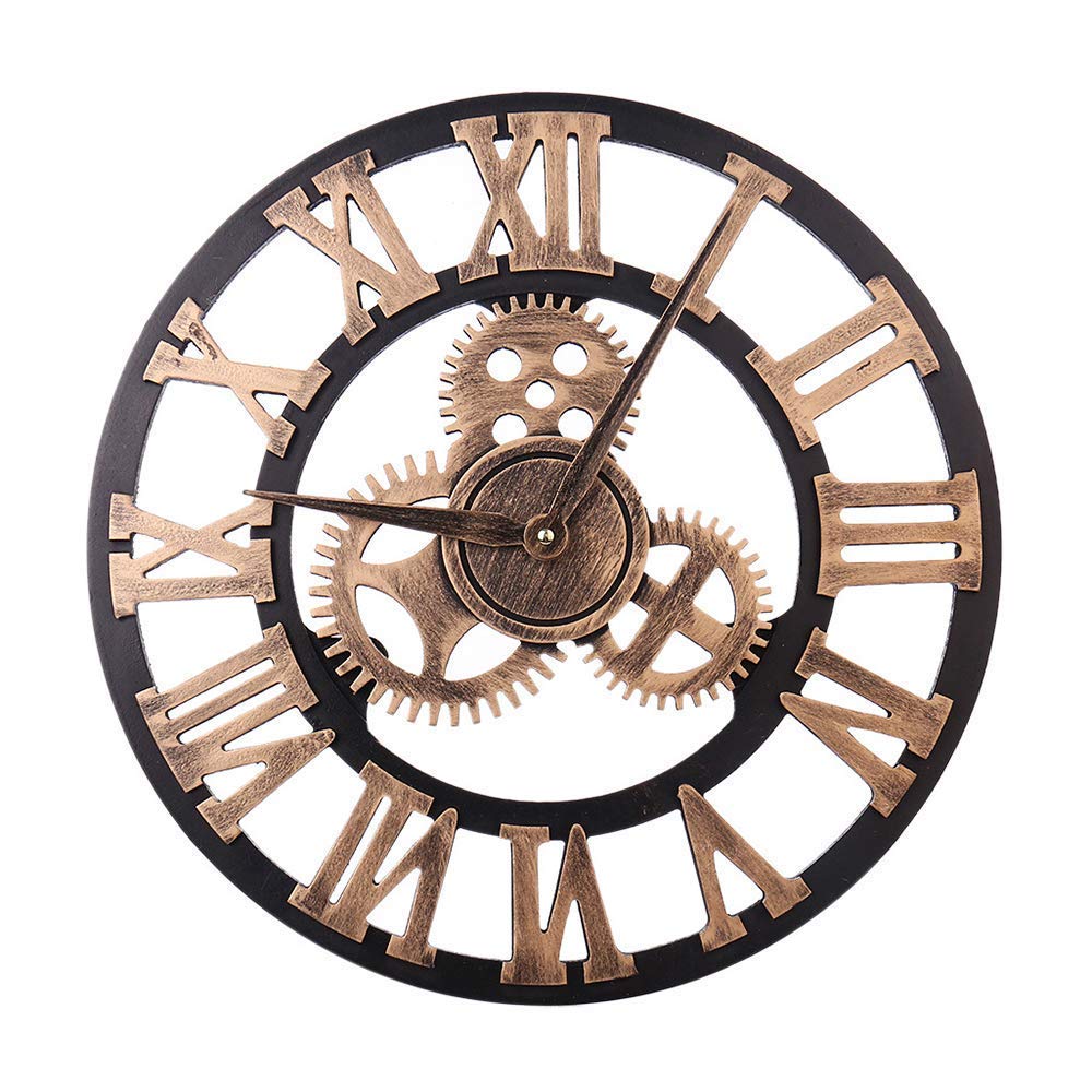 HAITANG Grosse Wanduhr im Vintage-Stil,schwarz Wanduhr rund, Metall Geräuschlos Nicht tickend batter