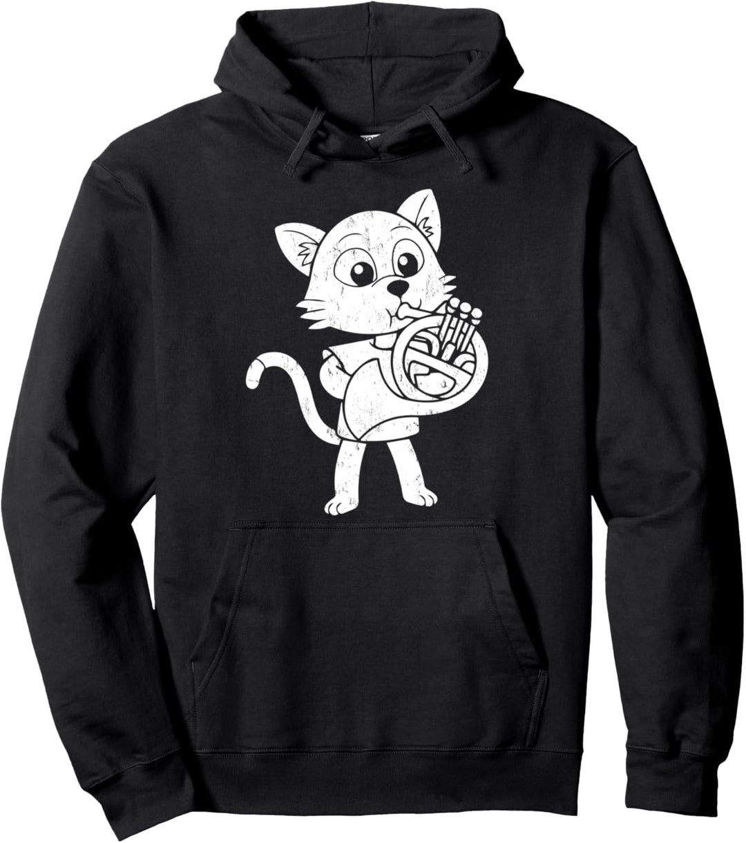 French Horn Cat Lover Cat Playing French Horn Pullover Hoodie