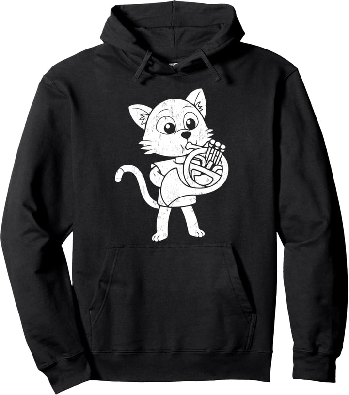 French Horn Cat Lover Cat Playing French Horn Pullover Hoodie