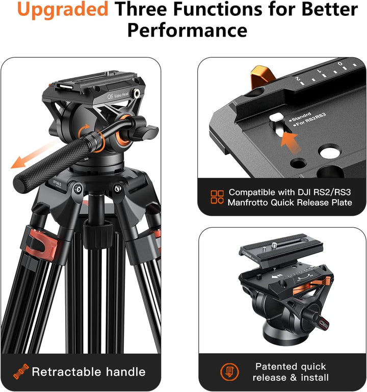 COMAN 186CM Stativ Kamera - Aluminium Mit Camera Tripod 360° Flexibles Schwenken & +90°/-70° Neigen,