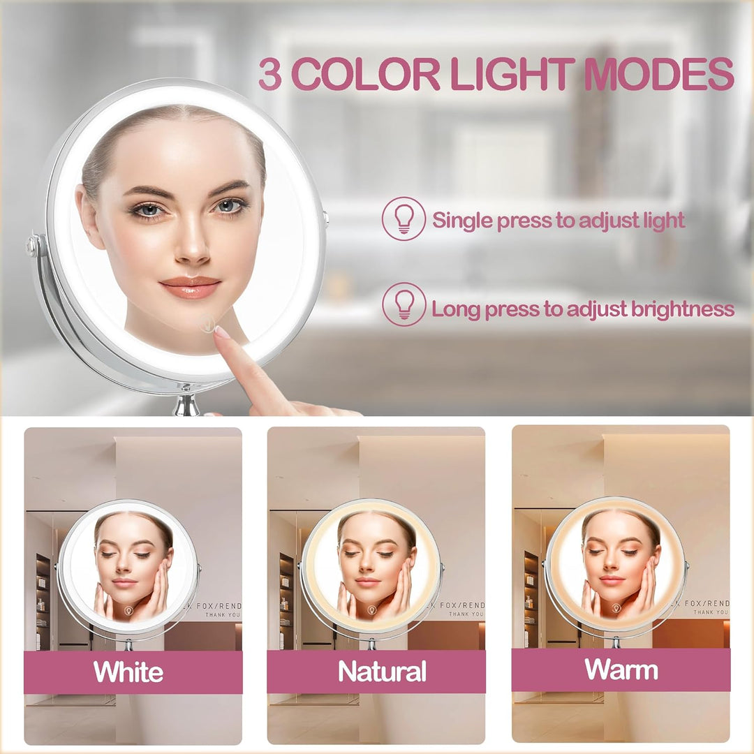 Wiederaufladbar Kosmetikspiegel mit 1X/10X Vergrösserung LED Beleuchtung, Dimmbarer Rasierspiegel 3