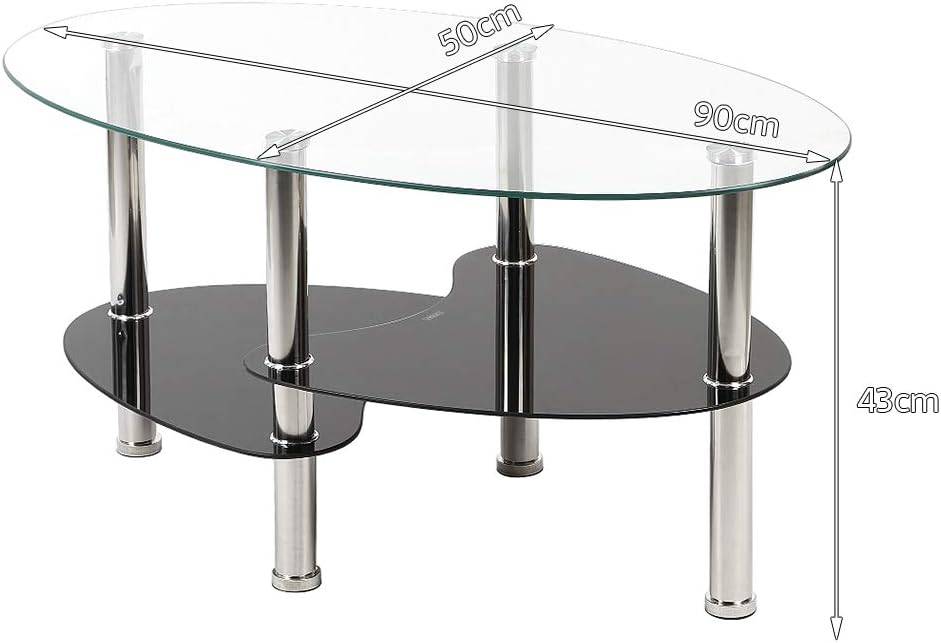 DDMINE Couchtisch, Gehärtetes Glas Wohnzimmertisch, Ovaler Couchtisch mit Rutschfesten Beinen und St
