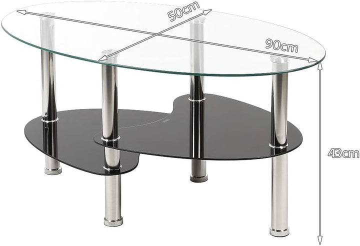 DDMINE Couchtisch, Gehärtetes Glas Wohnzimmertisch, Ovaler Couchtisch mit Rutschfesten Beinen und St