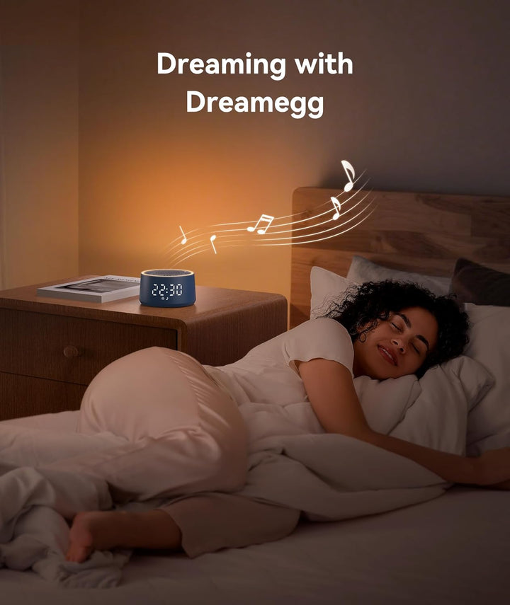 Dreamegg Sound Machine & Wecker – Weissrauschgerät mit 7 Wecktönen, Dimmbarem Nachtlicht (0-100%), f
