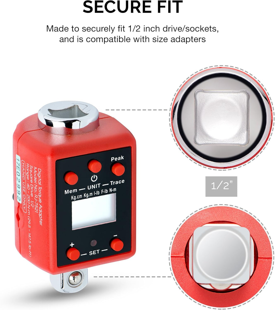 Neiko 20741A Digitaler Drehmomentadapter, 1,27 cm (1/2 Zoll), 29,5-147,5 Fuss-Lb, 1,27 cm (1/2 Zoll)