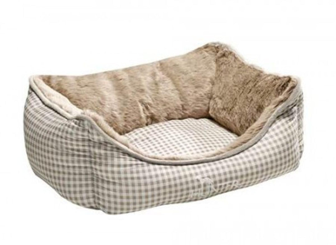 HUNTER Astana Hundesofa, mit weichem Plüschbesatz, Wendekissen, Karo-Muster, 60 x 45 cm, braun Karo