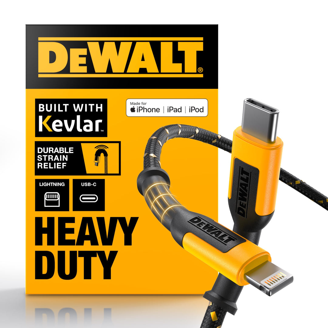 DEWALT Lightning-auf-USB-Kabel – verstärktes geflochtenes Kabel für Lightning – Ladekabel kompatibel