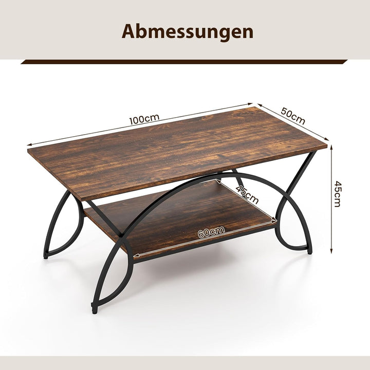 COSTWAY Couchtisch, Kaffeetisch mit Ablage und Metallgestell, Wohnzimmertisch, Beistelltisch, Sofati