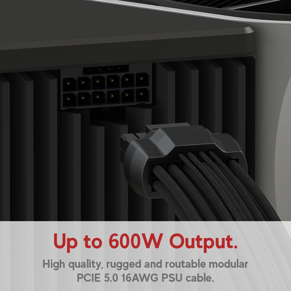 LINKUP - AVA 600W PCIE 5.0 16Pin (12+4) Hochstrom-Netzkabel┃Gepresster &amp; gelöteter Typ 16AWG ummante