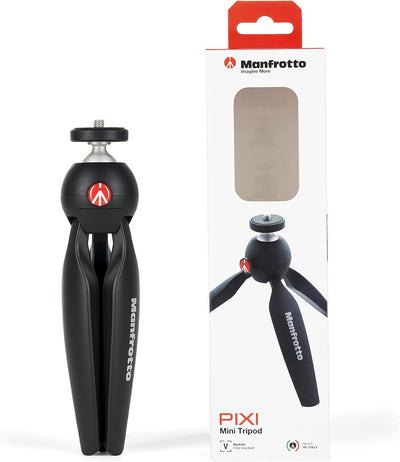 Manfrotto MTPIXIMII-B, PIXI Mini-Stativ mit Handgriff für kompakte Systemkameras, DSLRs, Spiegellos,