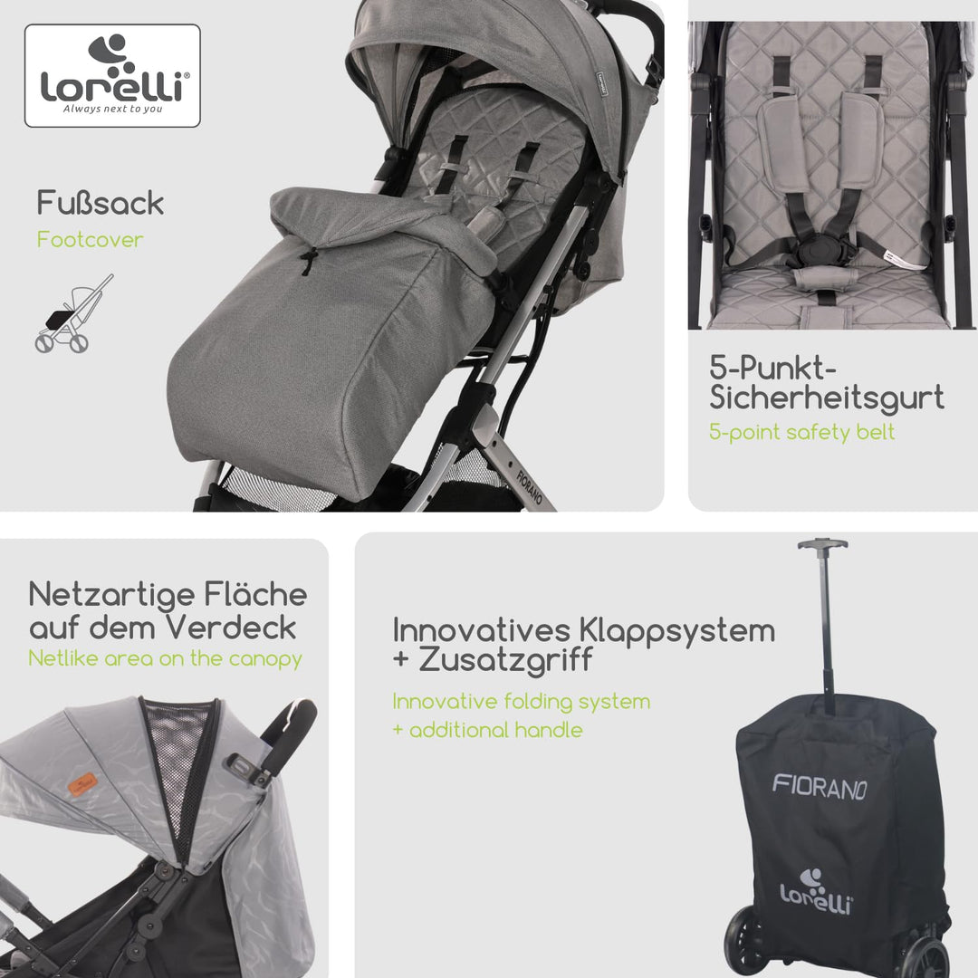 Lorelli Kinderwagen Fiorano, Reisebuggy, Baby Buggy klein zusammenklappbar, leicht, nur 7,5 kg, komp