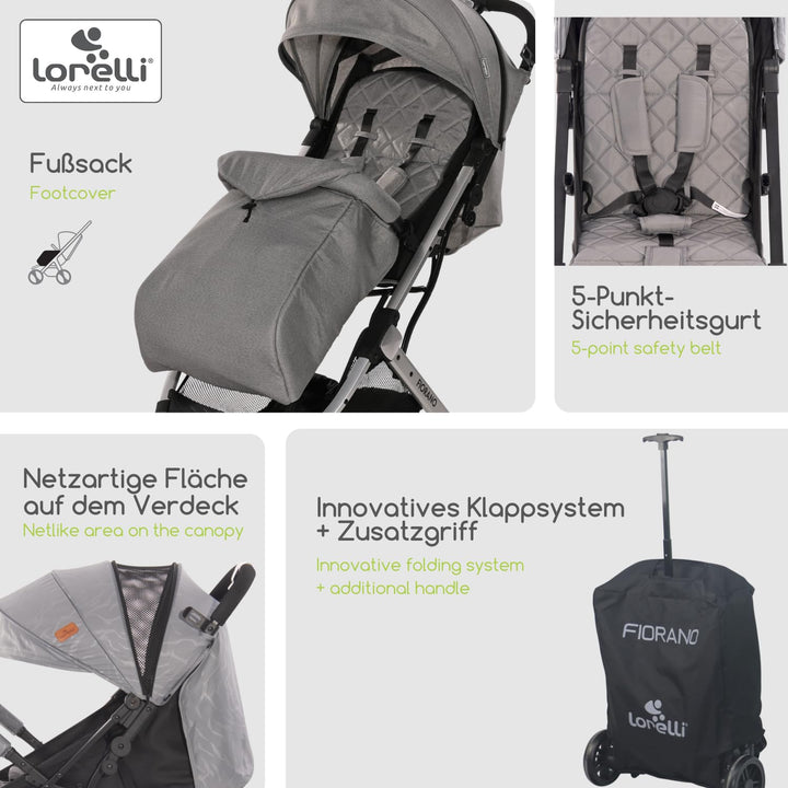 Lorelli Kinderwagen Fiorano, Reisebuggy, Baby Buggy klein zusammenklappbar, leicht, nur 7,5 kg, komp