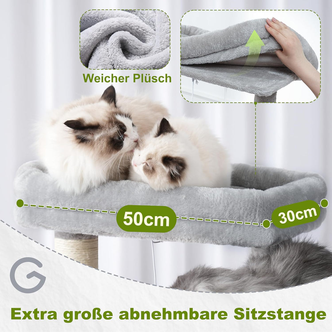 Kratzbaum, Katzenbaum gross für Innenbereich, 160 cm Katzenkratzbaum mit 2 grossen Plattformen, 2 Kö