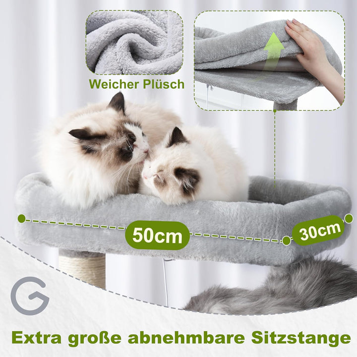 Kratzbaum, Katzenbaum gross für Innenbereich, 160 cm Katzenkratzbaum mit 2 grossen Plattformen, 2 Kö
