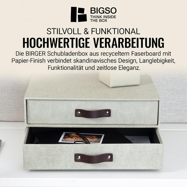 Bigso Box of Sweden BIRGER Schubladenbox für Dokumente und Bürobedarf – Schreibtisch Organizer mit 2