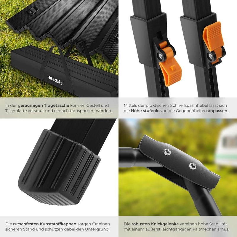 tectake® Campingtisch, Klapptisch aus Aluminium, Campingtisch faltbar, Reisetisch, Gartentisch klapp