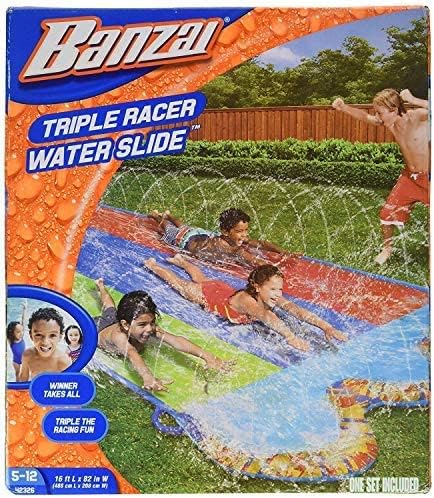 BANZAI Speed Triple Wasserbahn Duell Wasserrutsche 487 cm mit Sprinkler mit 3