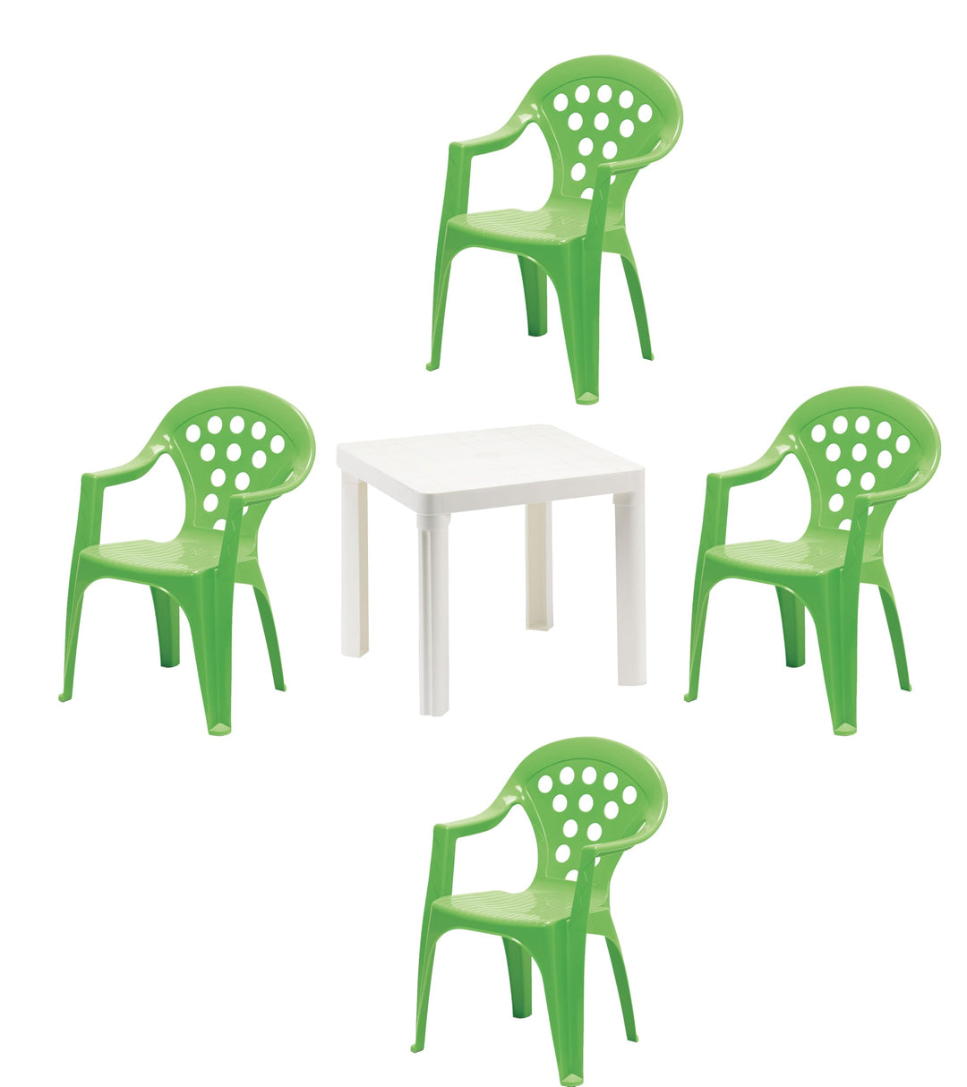 Hline Kinder Garten Sitzgruppe Tisch mit Stühlen Gartenstuhl Sessel (1 Tisch 4 Stühle grün), 1 Tisch