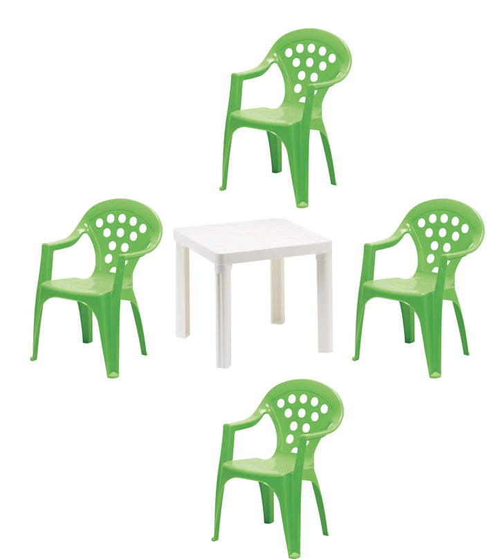 Hline Kinder Garten Sitzgruppe Tisch mit Stühlen Gartenstuhl Sessel (1 Tisch 4 Stühle grün), 1 Tisch