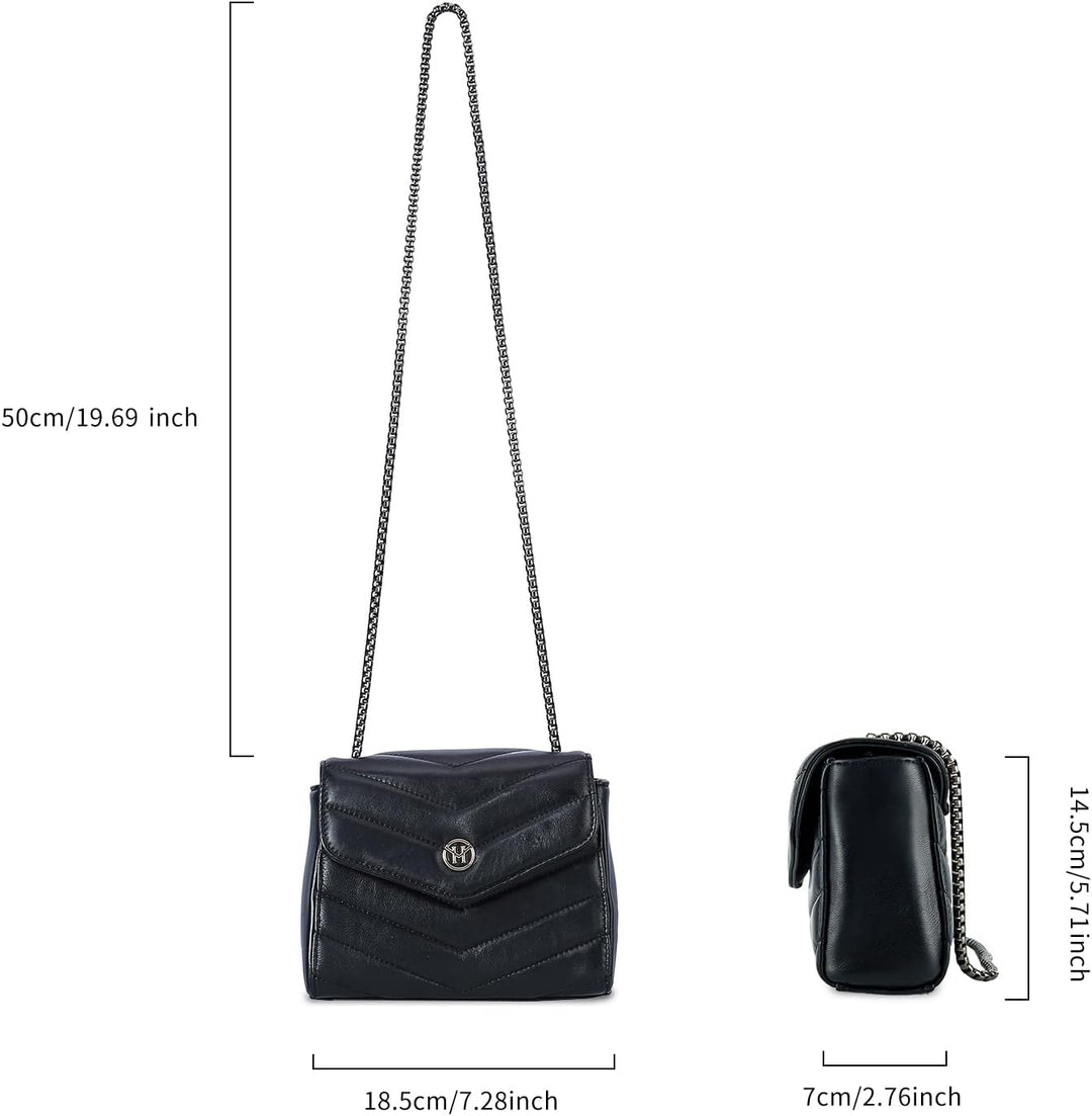VICTORIA HYDE Damen Umhängetasche Kette Tasche Schultertasche Echtes Leder Citytasche Schwarz Rot, S