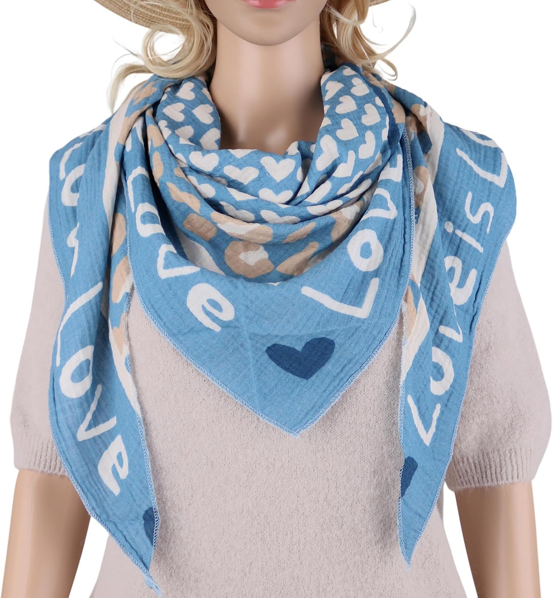 Damen Musselin Halstuch Made in Italy mit Leo Love Paisley Happy– Leichtes Dreieckstuch für Frühling
