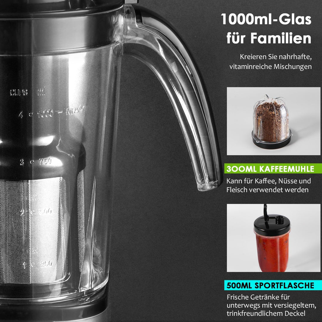 SUPERLEX Elektrischer Smoothie-Maker und Standmixer Set, Multifunktions-Standmixer zum Entsaften, Ma