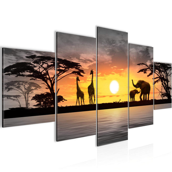 Runa Art Wandbilder Afrika Sonnenuntergang 5 Teilig Bild auf Vlies Leinwand Deko Wohnzimmer Schlafzi