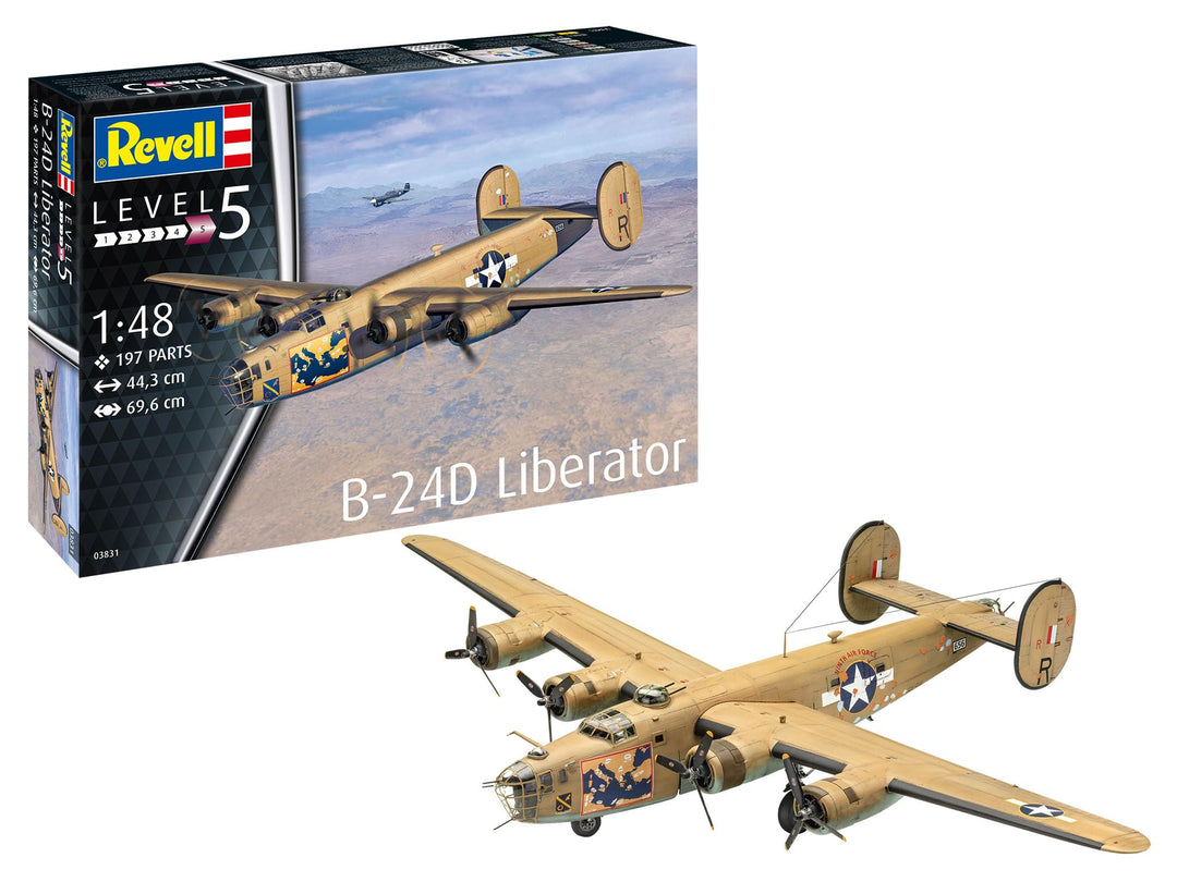 Revell 03831 03831-B-24D Liberator 1:48 originalgetreuer Modellbausatz für Experten, unlackiert