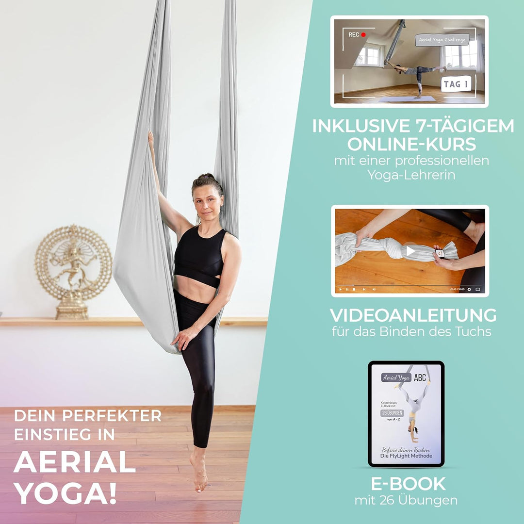 Yosana Hängematte | Komplettset inkl. Befestigung | TÜV geprüft | Nylon Tuch 5m x 2,6m Silbergrau (1