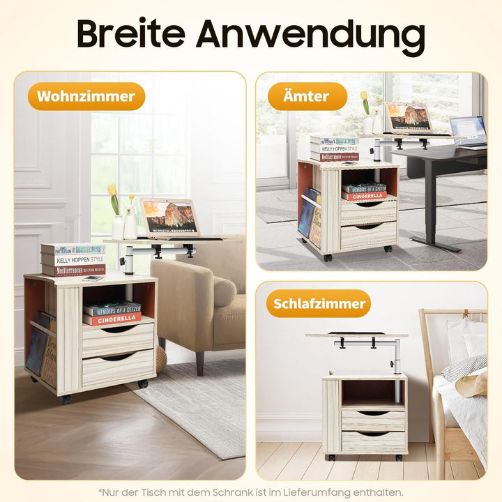 Eieblek Mobiler Beistelltisch Höhenverstellbarer Pflegetisch für Bett mit 4 Rollen, 60×40cm Laptopti